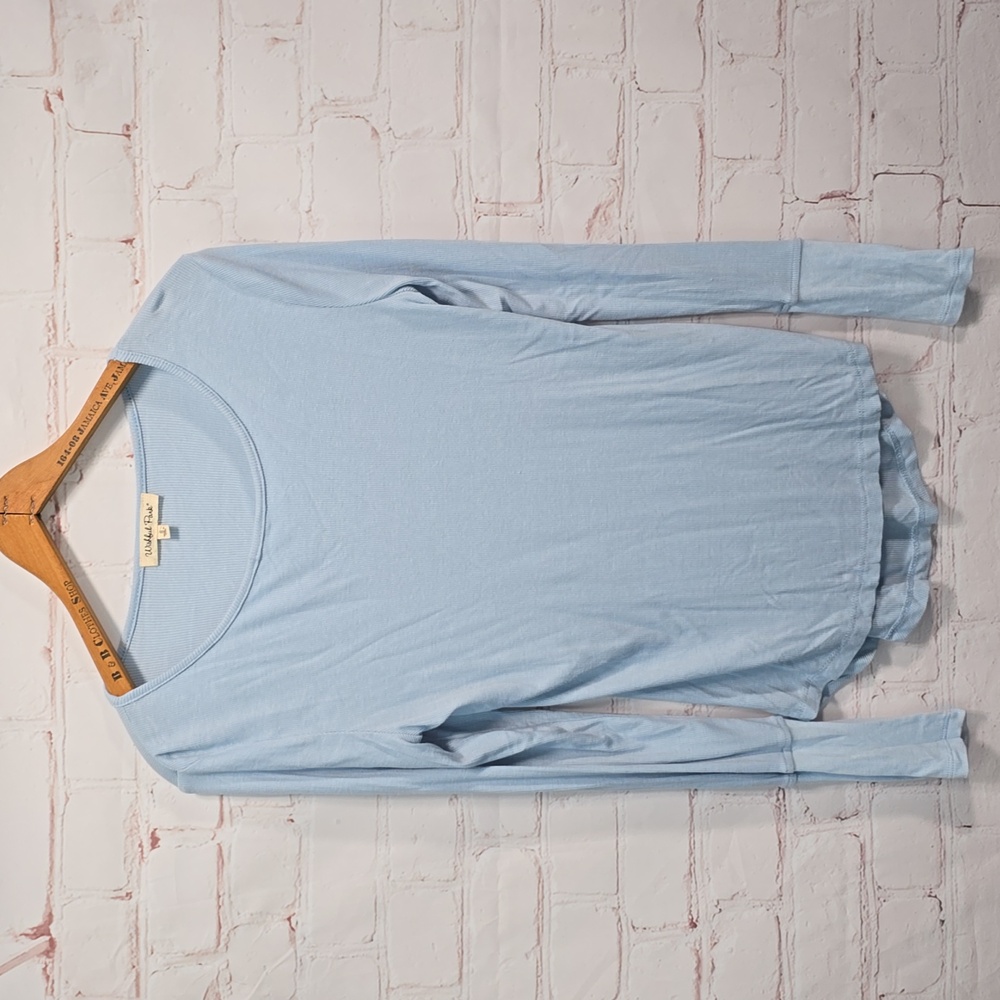 Wishful Park Ribbed Scooped Neck Light Blue Long Sleeve Womens Size Small NWT